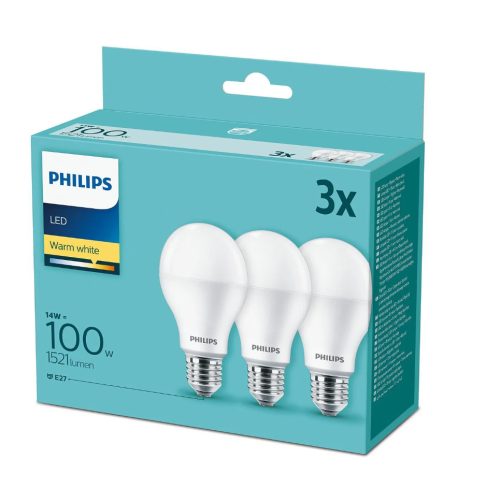 Philips E27 LED 14W 1521lm 2700K melegfehér 230° - 100W LED izzó (3 db-os csomag)