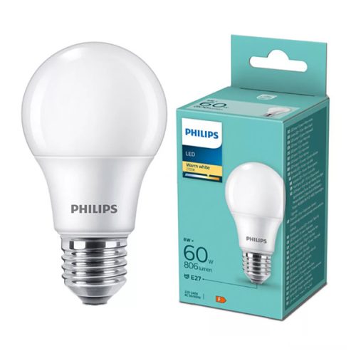Philips E27 LED 8W 806lm 2700K melegfehér 180° - 60W LED izzó
